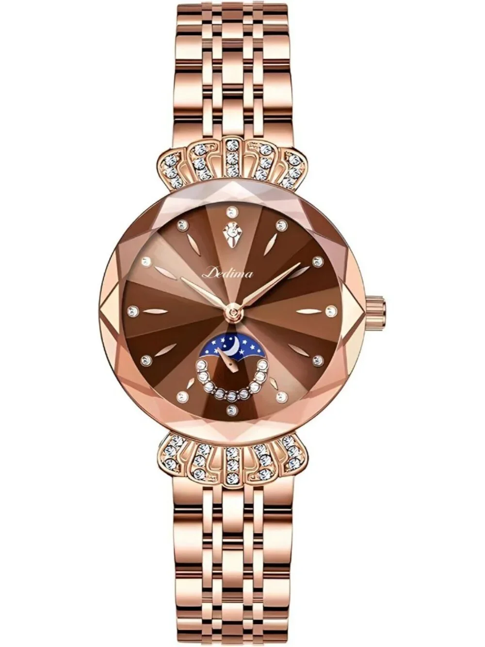 Women's Brown Steel Luxury Diamond Dial Stainless Steel Bracelet Wrist Watch